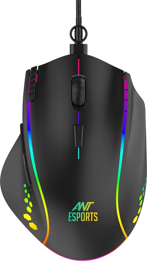 Ant Esports GM600 RGB bedrade programmeerbare gamingmuis | 7200 DPI optische sensor | HUANO muisschakelaars | 7-knops ontwerp met macro-ondersteuning