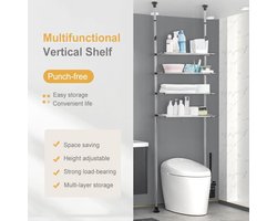 Uitbreidbare Wasplank Over Toilet Opbergrek - Plafond Badkamer Organizer - Ruimtebesparende Spanpaal - Zwart - Kleine Ruimtes Wasmachine rek