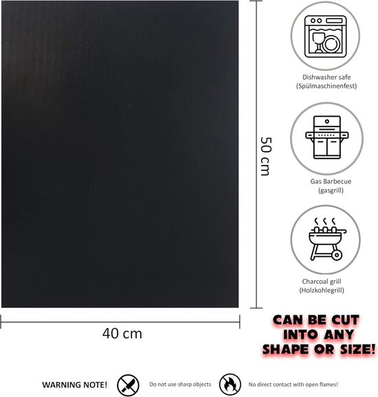 KDO 5-delige BBQ Grillmat Set – Herbruikbaar Met Teflon Antiaanbaklaag, Hittebestendig Tot 260°C, Voor Gasgrill, Oven En Voedselverwarming (40x33 Cm, Zwart)