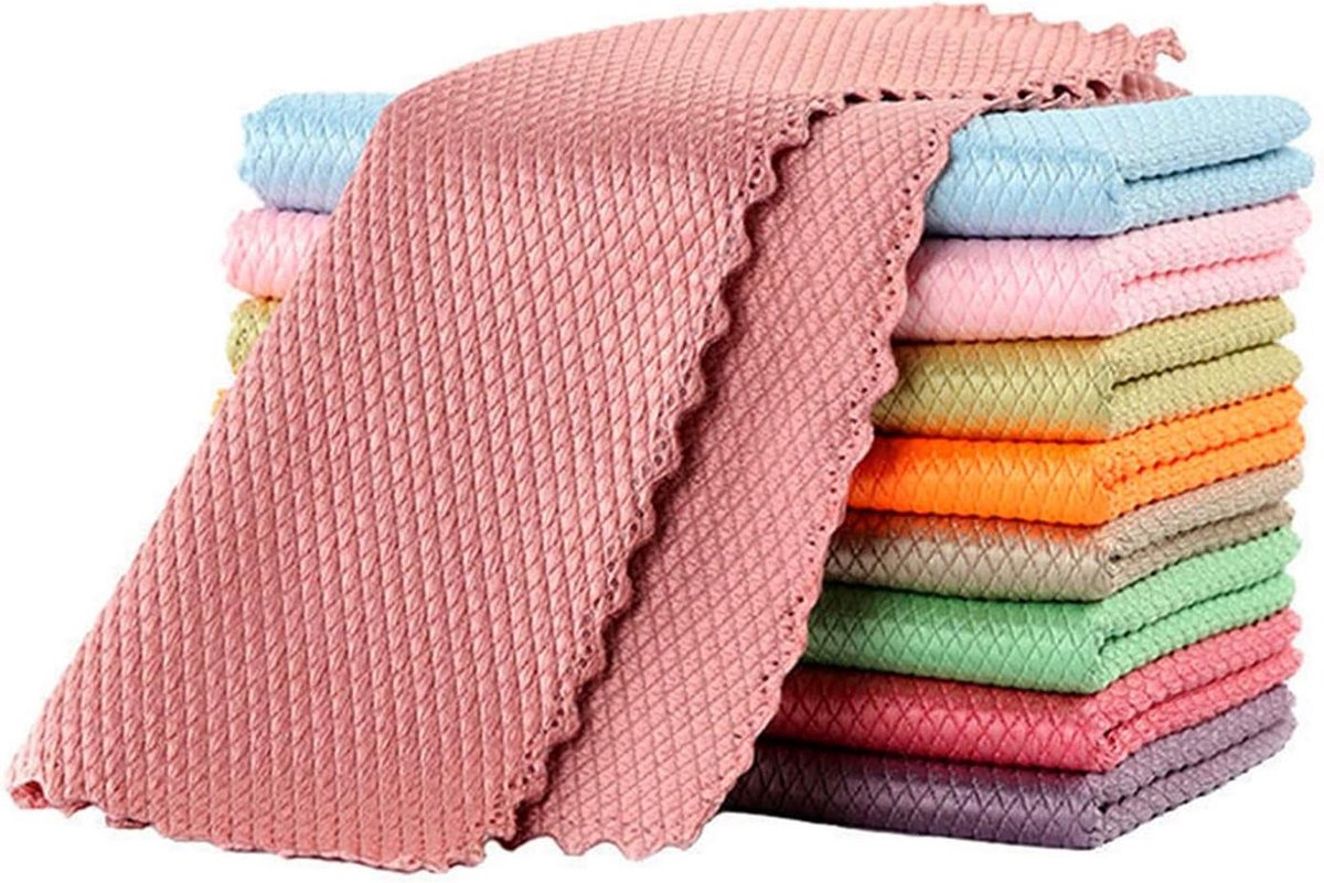 Reinigingsdoek Vis Schaal Microfiber Nanoscale Pluisvrije Doek - Keuken Thuis - 25X25 10 Stuks parasolvoet op wielen