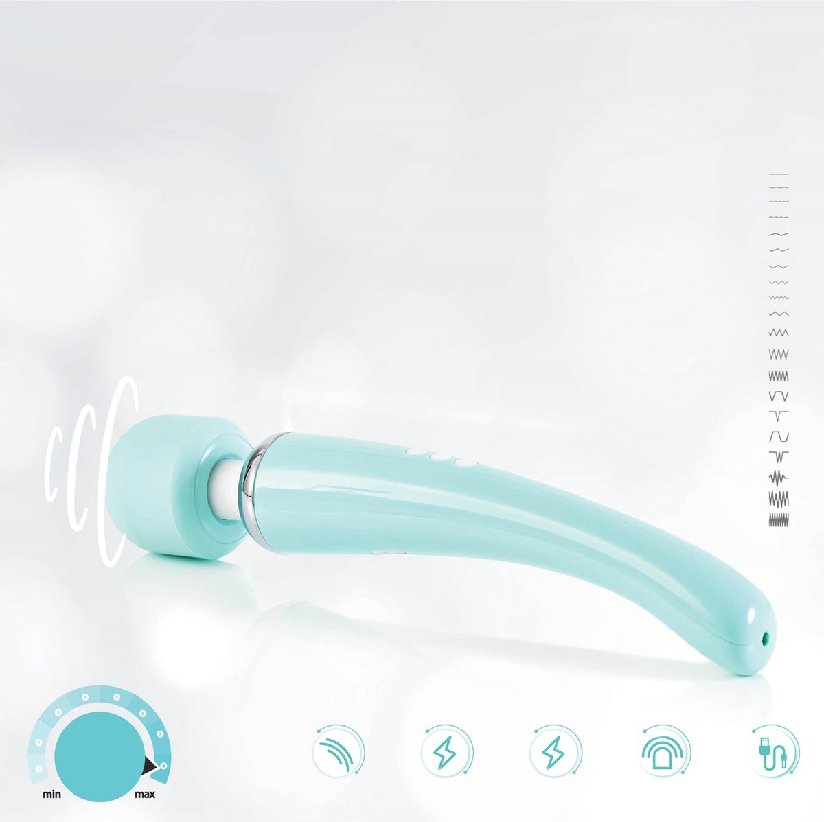 Sensual-U Elegance Curve - Fluisterstille Vibrator - Wand massager voor Clitorale stimulatie – Seksspeeltje met 8 snelheden en 20 standen – Cyaan