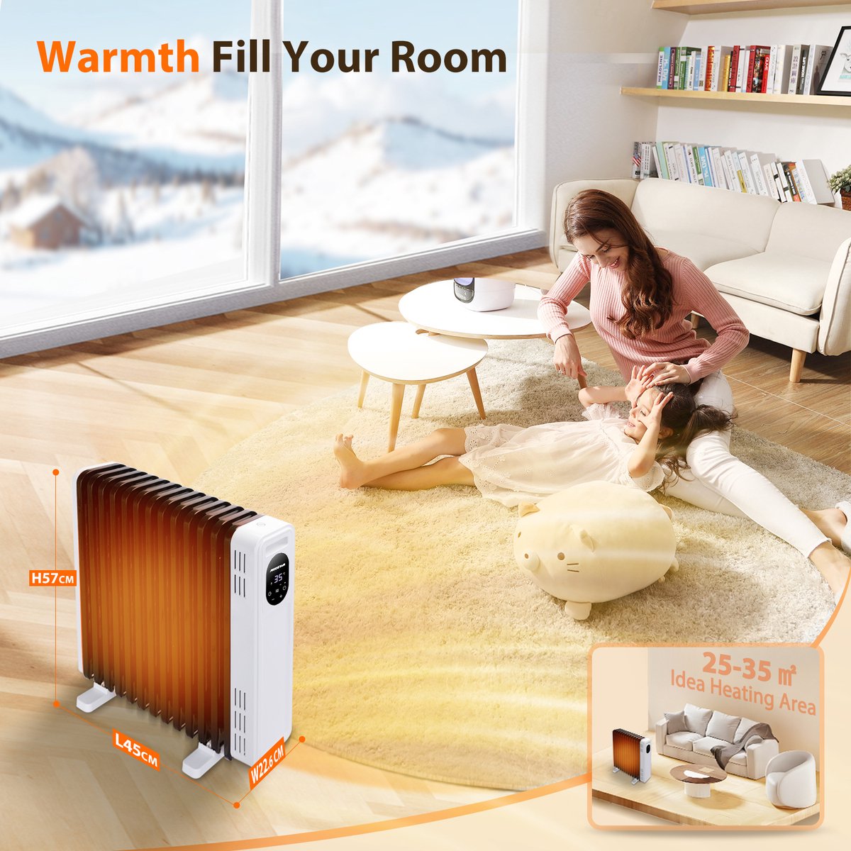 Aigostar Snug - Olieradiator - 2500W Heater - Elektrische Kachel - Oliegevulde radiator - 13 Ribben - Verwarming met Afstandsbediening - Wit/Zwart – foto 4