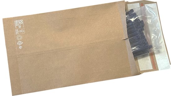 Kortpack - Sacs d'expédition en papier - 200 mm x 300 mm x 50 mm - 100 pièces - Marron - Do Good Bags - Avec double bande adhésive - (056.0350)