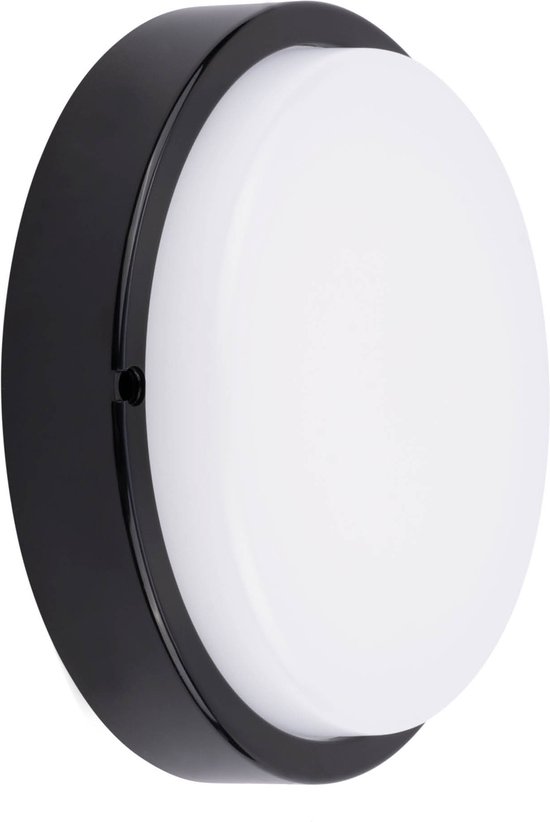Applique LED noire avec diffuseur blanc, présentation en salle d'exposition.