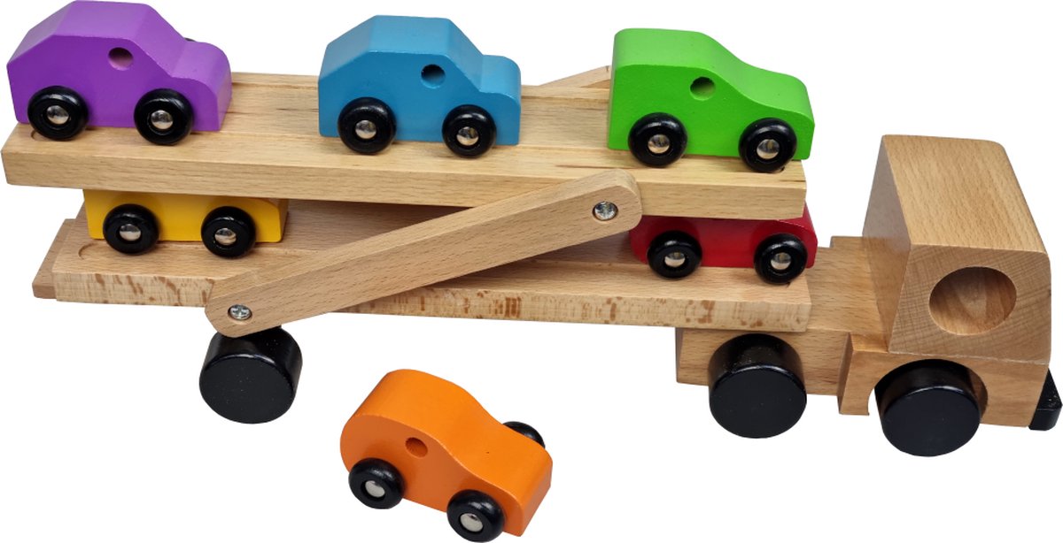 Primi Passi - Autotransportwagen - Educatief Houtenspeelgoed - 18 maanden