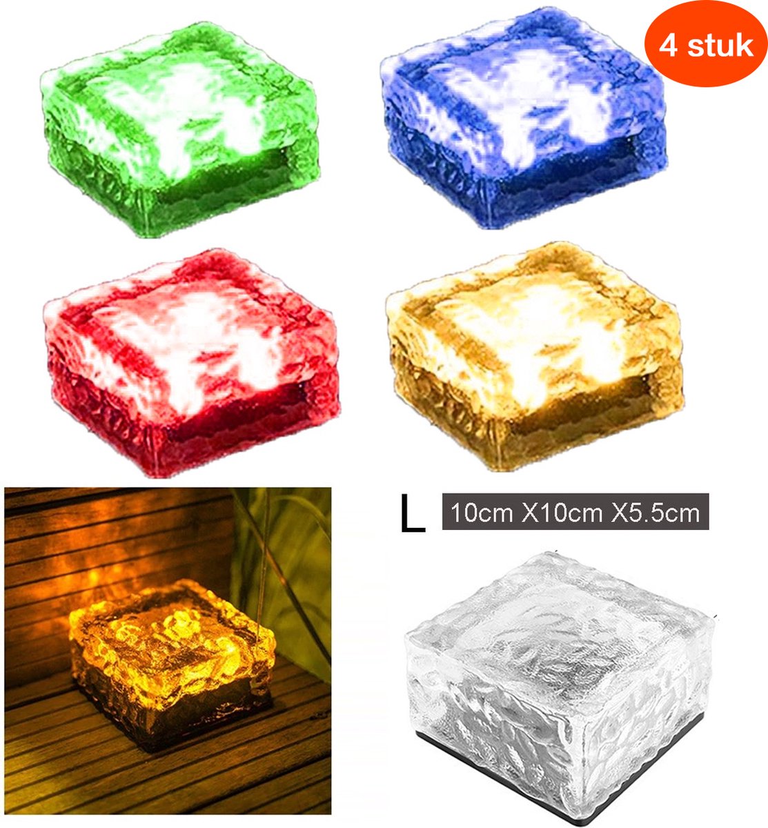 Grondspot(4 stuks Maat L ) - Solar Ice Cube LED-Licht-solar Tuinverlichting op zonne energie-Kleur licht - Brick light - IP68 - (Size : 10cm X10cm X5.5cm)