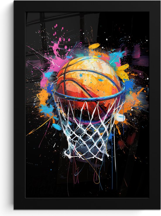 Affiche sous cadre - Cadre photo 20x30 cm - Posters - Graffiti - Sport - Basketbal - Basket - Cadre affiche noir - Décoration murale chambre ado - Décoration chambre ados - Accessoires chambre ados jeunesse
