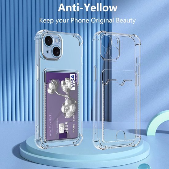 BixB Coque avec Protecteur d'écran en Verre Trempé Convient pour iPhone 15 Coque avec Porte-Carte Siliconen Antichoc Back Cover - Transparent
