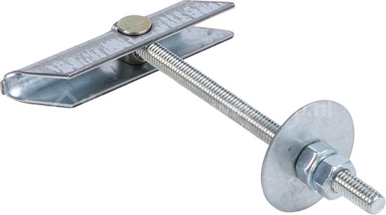 Gegalvaniseerde tuimelplug met schroefdraad, moer en ring.