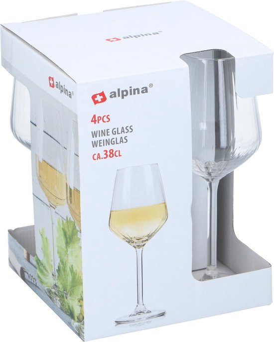 Verpakking met vier Alpina witte wijnglazen van 38 cl.