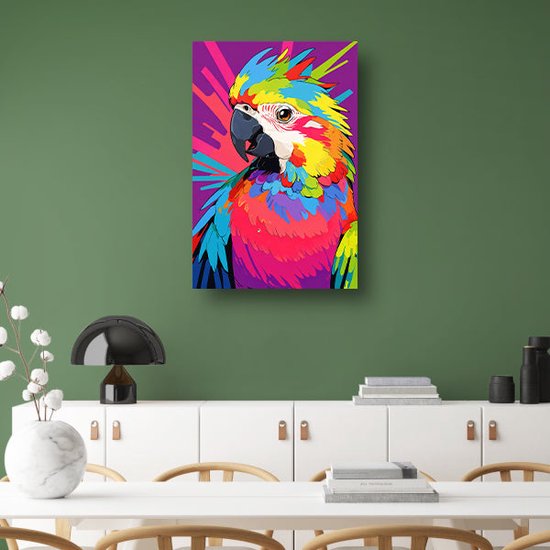 Tableaux sur verre Perroquet - Peinture Animaux sur verre - Décoration murale Pop art - Tableaux modernes - Peintures plexiglas - Verre acrylique d'art 70x105 cm