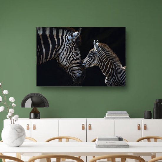 Zebra schilderij op glas - Dieren glasschilderij - Schilderijen Zebras - Klassieke schilderijen - Acrylglas schilderijen - Decoratie woonkamer acrylglas 90x60 cm