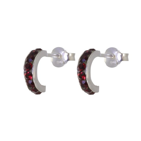 Behave – Oorbellen – 925 Sterling Zilveren Kleine Oorring met Rood Kristal steentjes