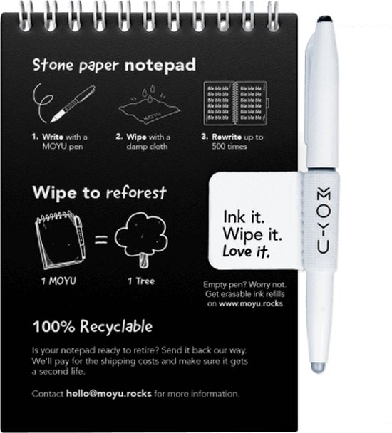 MOYU - Pitch Black Notebook - Carnet effaçable A6 Hardcover