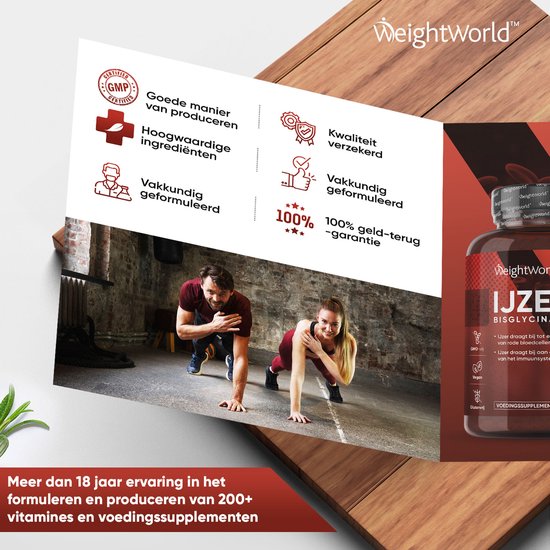 IJzer tabletten - 28 mg - 400 micro tabletten - Bisglycinaat voor optimale opname - 100% ADH - Laboratorium getest - Vegan IJzer supplement van WeightWorld