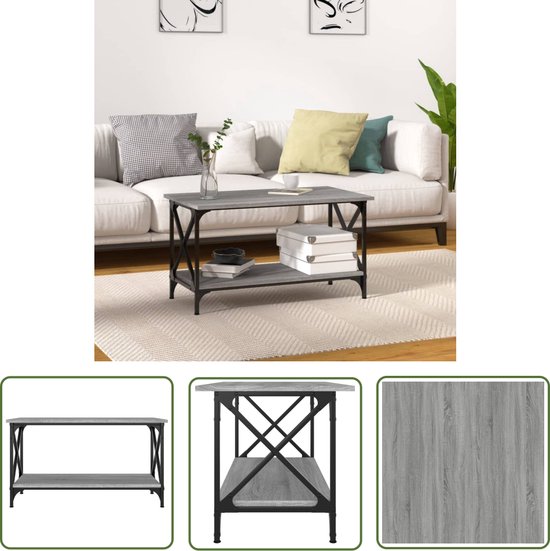 The Living Store Table basse 80x45x45 cm bois travaillé et chêne sonoma gris fer - Table