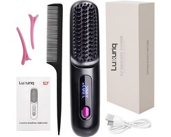 foto van Luxuriq® Thermal Brush - Draadloze stijltang - Keramische Warmteborstel - Brush Borstel Fohnen - Haarborstel Electrisch - Krulborstel - Fohnborstel - Haarborstel - Zwart