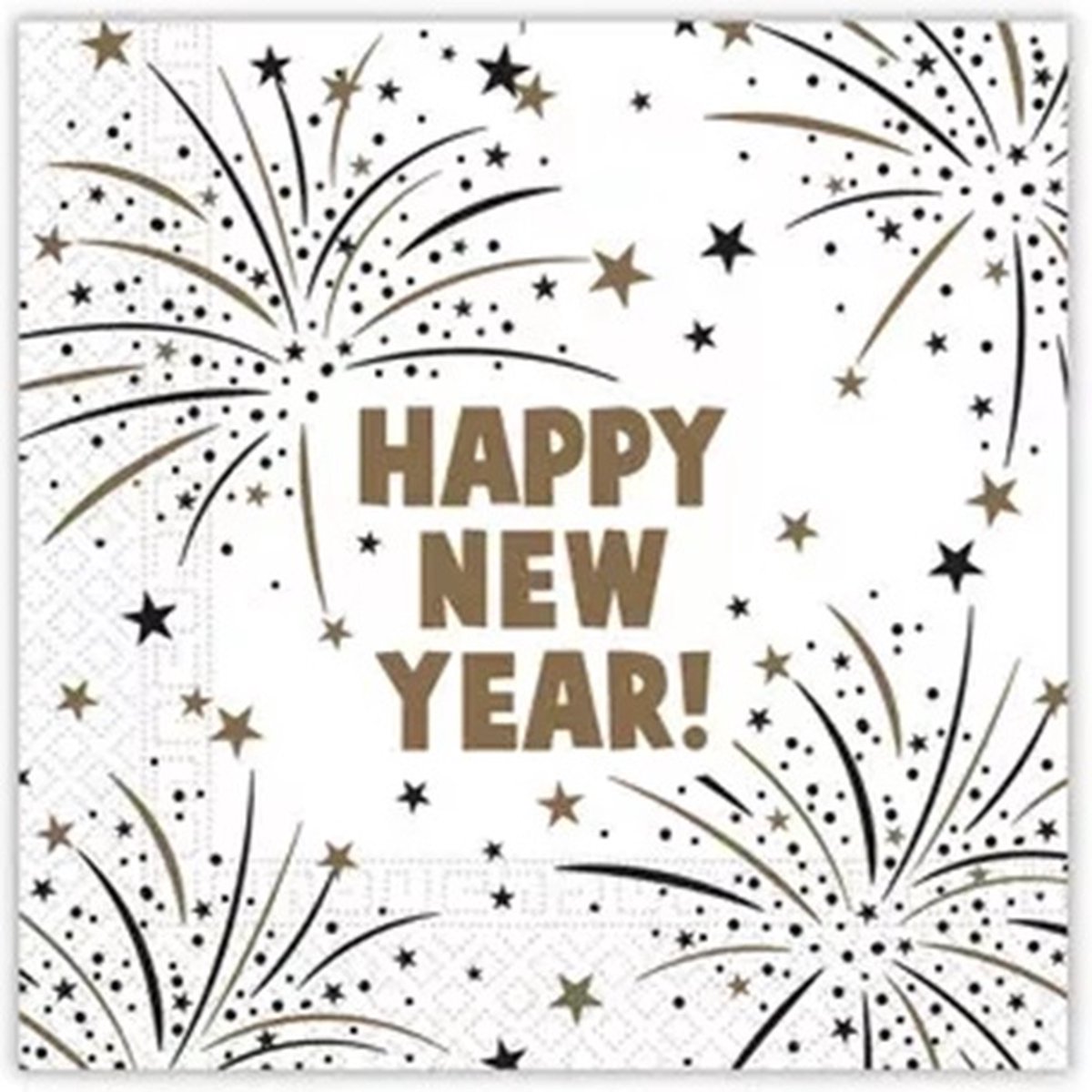40 Happy New Year Servetten - Wit - Zwart - Goud - 33 x 33 cm - 3-Laags - Decorata