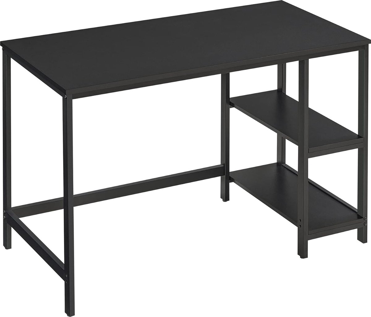 FurnStar - Bureau - Computertafel - Pc-tafel - Bureautafel - Met 2 planken aan de rechter- of linkerkant - Voor kantoor - Woonkamer - Stalen frame - Industrieel design - 60D x 120B x 76H cm - Ebbenzwart