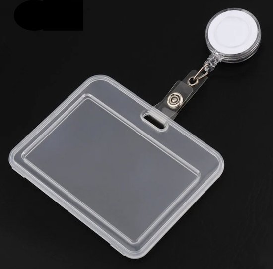 Foto: Badgeholder transparant wit kaart houder school werk horizontaal incl trekkoord pashouder cardholder