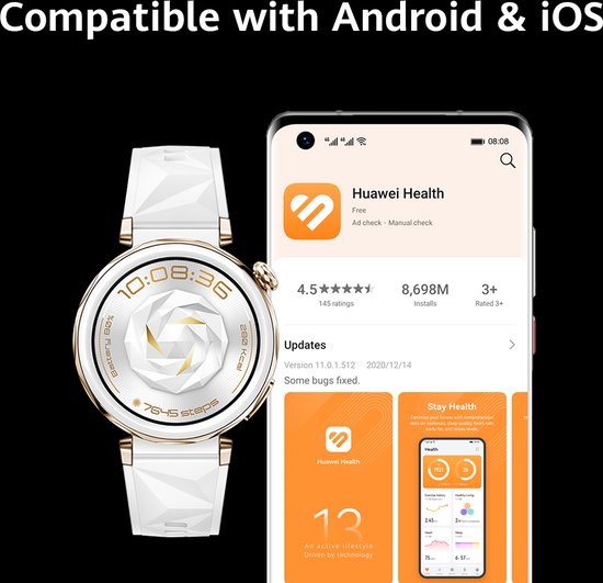 HUAWEI WATCH GT5 Pro 46mm Zwart Fluoroelastomeer Horlogeband - Ondersteuning van Golf en Duiken van 40 meter- Verbeterd 24/7 gezondheidsbeheer - Tot 2 weken batterijduur - Compatibel met iOS & Android