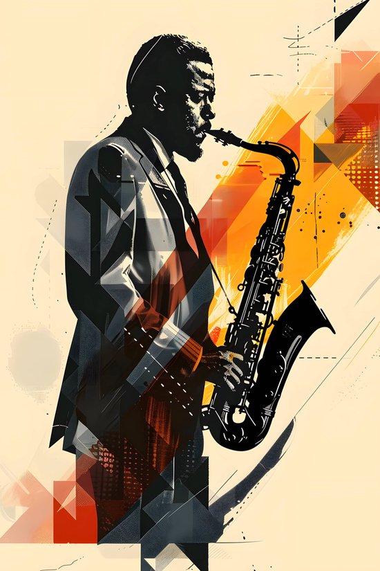 Saxofoon Poster - Zwart - Muziek - Instrument - Jazz - Kunst - Creatieve - posters - formaat 60x90cm - Wanddecoratie - 3615MT