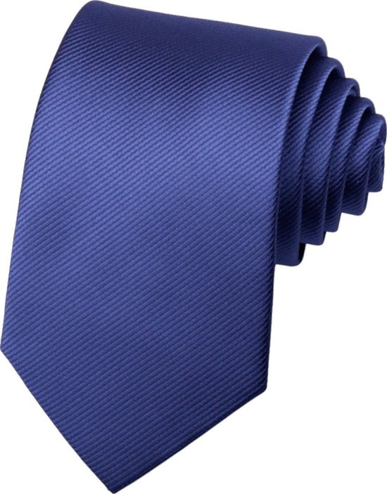 Foto: Fako fashion brede stropdas gestreept ribstructuur 100 zijde effen 8cm 145cm blauw