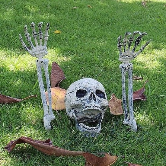 Déco Halloween Squelette Lumineux - Crâne + Bras Effrayants Avec Guirlande LED Pour Jardin Et Maison