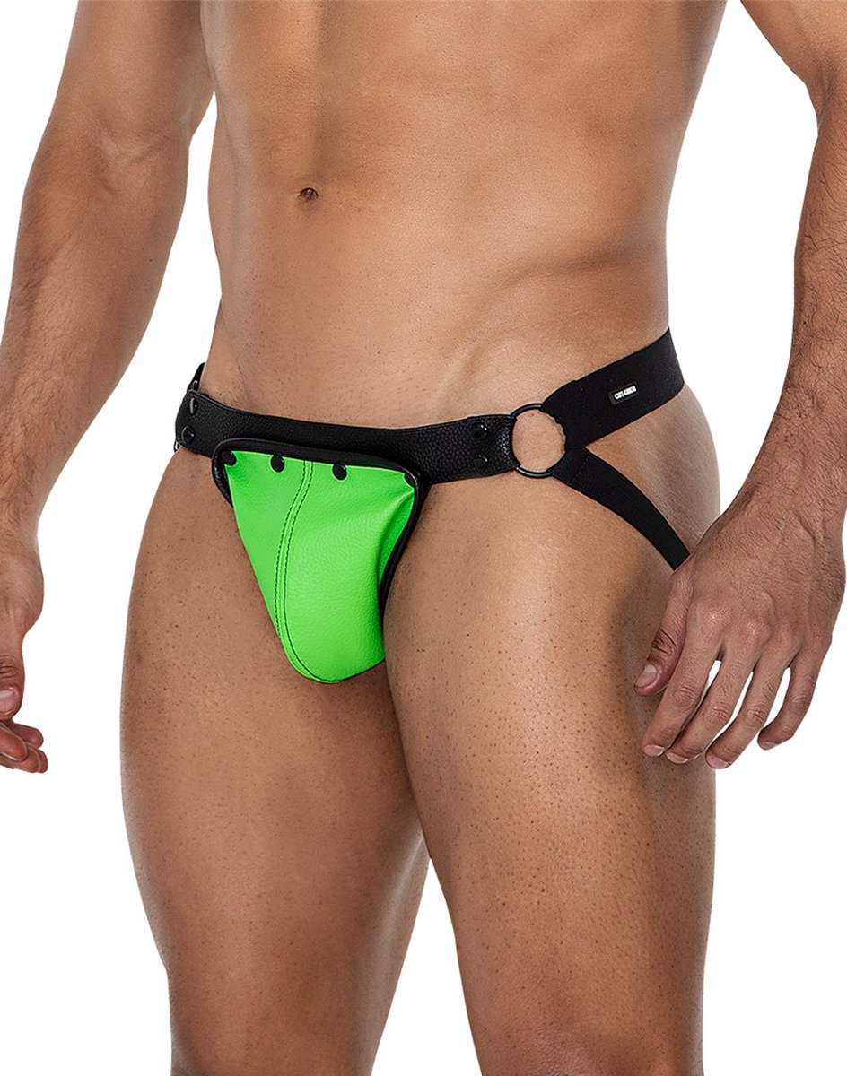 Goedkoopste Cut4Men - Jock Snap - Jockstrap met Drukknoopjes - PU-Leder - Neon/Zwart - Maat S/M
