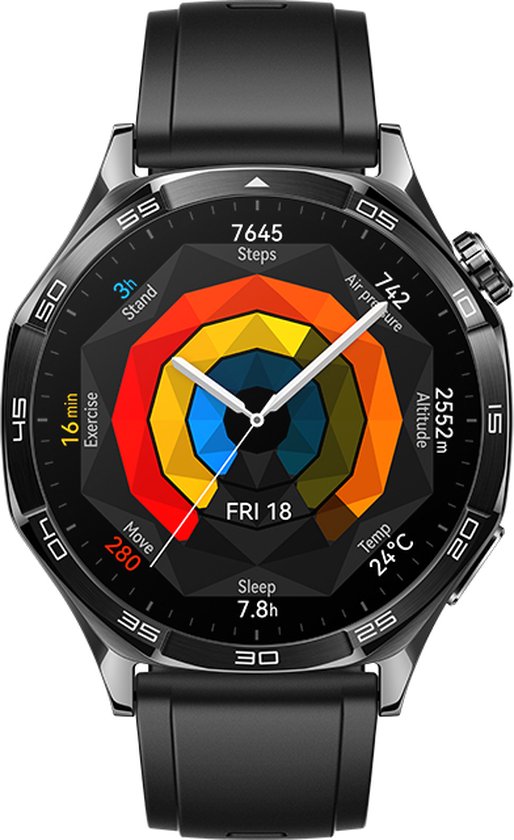 HUAWEI WATCH GT5 46mm Zwart Fluoroelastomeer Horlogeband golf en 40 meter duiken. bol