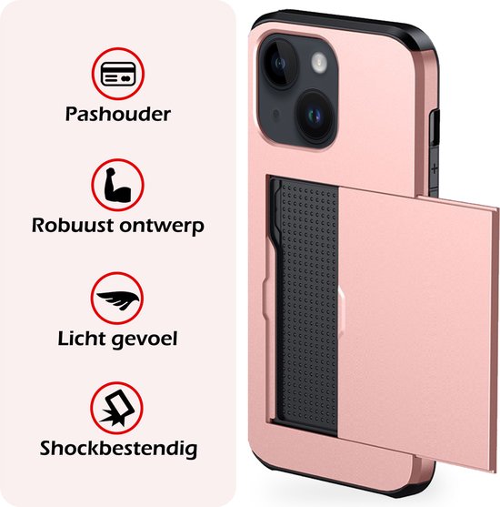 Coque adaptée pour iPhone 15 Plus, étui rigide avec porte-cartes, résistant aux chocs, avec porte-cartes – Or rose