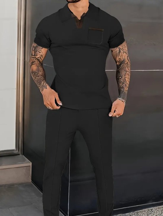 2 delige set heren fijn zittende stretch t shirt met lange broek zwart maat XXXL 3XL bol