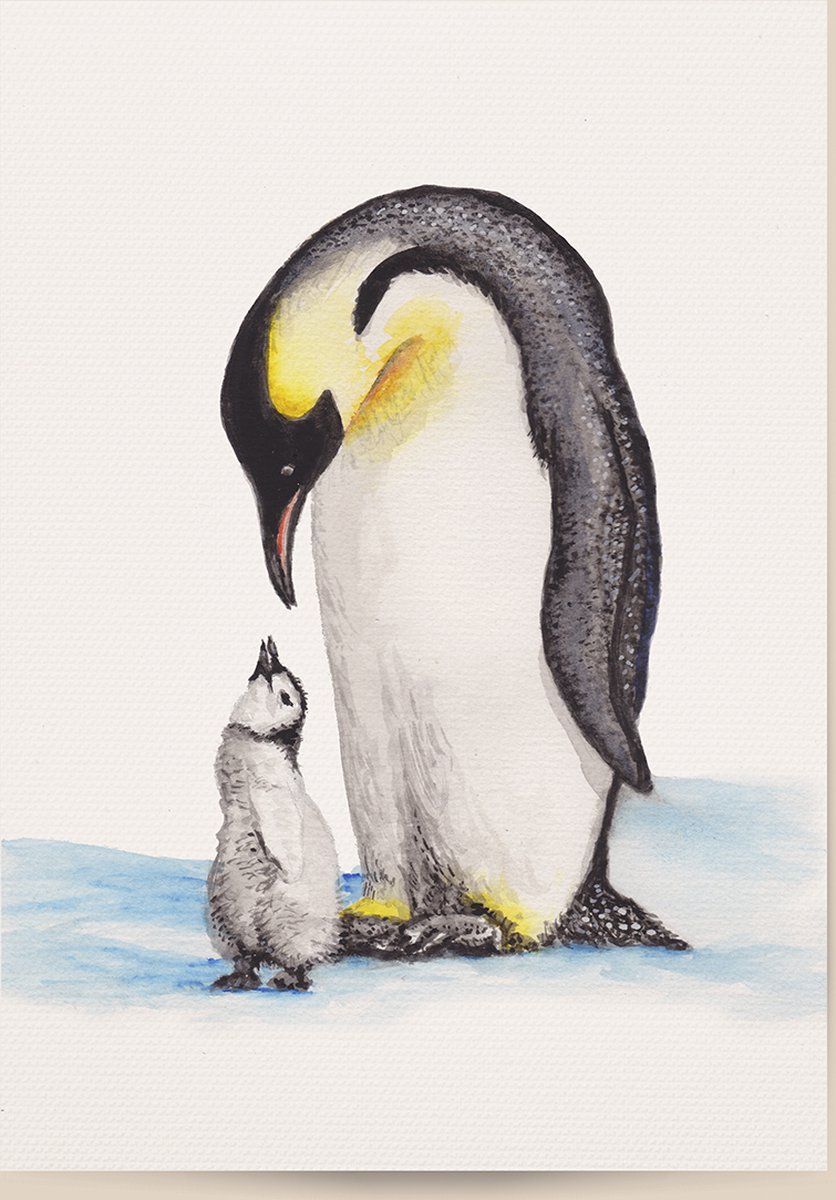 World of Mies poster pinguïn - A4 - mooi dik papier - Snel verzonden! - winterdieren - dieren in aquarel - geschilderd door Mies Pinguin