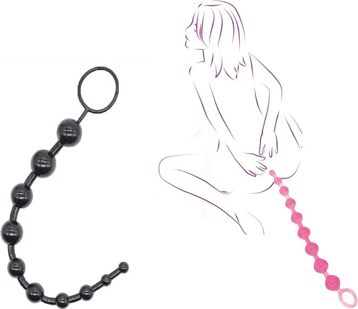 Goedkoopste Anale Kralen I Anal Beads I I Buttplug I Anaal Plug I Butt Plug I Gevorderen I 10 Kralen I 31 CM Lengte I 25 CM Inbrenglengte I Siliconen I Zwart