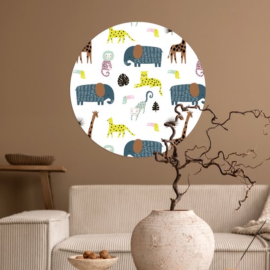 WallCircle® - Cercle de papier peint 50x50 cm - Stickers muraux Jungle - Animaux - Singe - Cercle mural - Accessoires chambre d'enfant - Décoration chambre bébé - Cercle mural autocollant