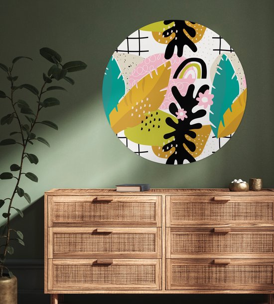 WallCircle® - Cercle de papier peint 100x100 cm - Stickers muraux Feuille - Jungle - Motifs - Cercle mural - Accessoires chambre enfant - Décoration chambre bébé - Cercle mural autocollant