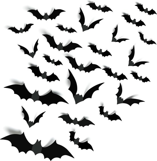 3D Vleermuis Muursticker - 140 Stuk - Halloween Decoratie - 5 Maten - Waterdicht - Halloween Griezel Pakket - DIY Muursticker - Muurdecoratie Voor Kinderkamer / Slaapkamer - Wand Decor - Kamer Versiering - 3D Vleermuis - Halloween Decoratie Stickers