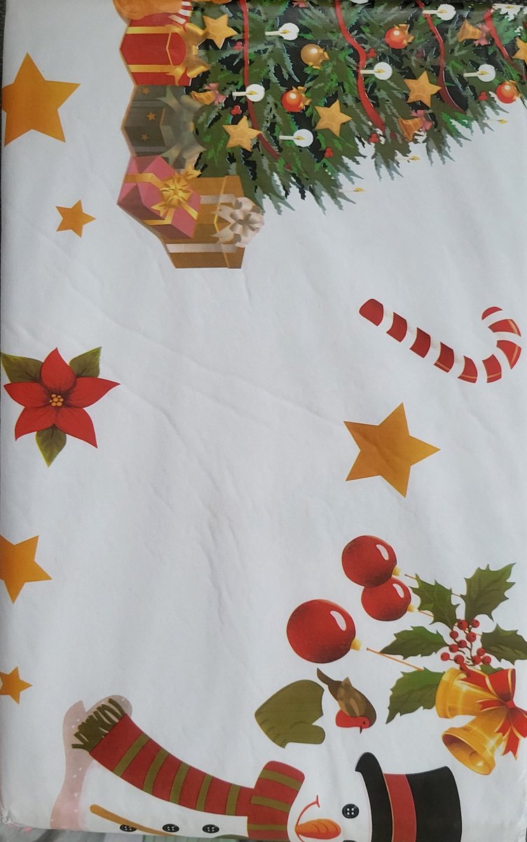 Kersttafelkleed 200x140 cm wit met kerstboom print - Tafelkleed voor kerst met leuke kerstopdruk kerstbal kerstbeer - vinyl afneembaar