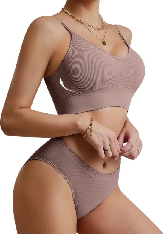 Set de Lingerie Livano sans armatures - Sans Bracelets - Soutiens-gorge -gorge Push -up - Soutien-gorge Comfort - Confortable - BH - Violet - Taille S