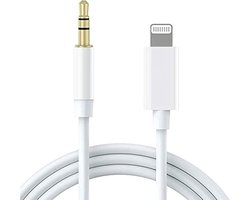 Aux naar Lightning Kabel - Auto iPhone Aux - Auto Kabel - iPhone Lightning - 3.5 mm - 1 Meter - Wit