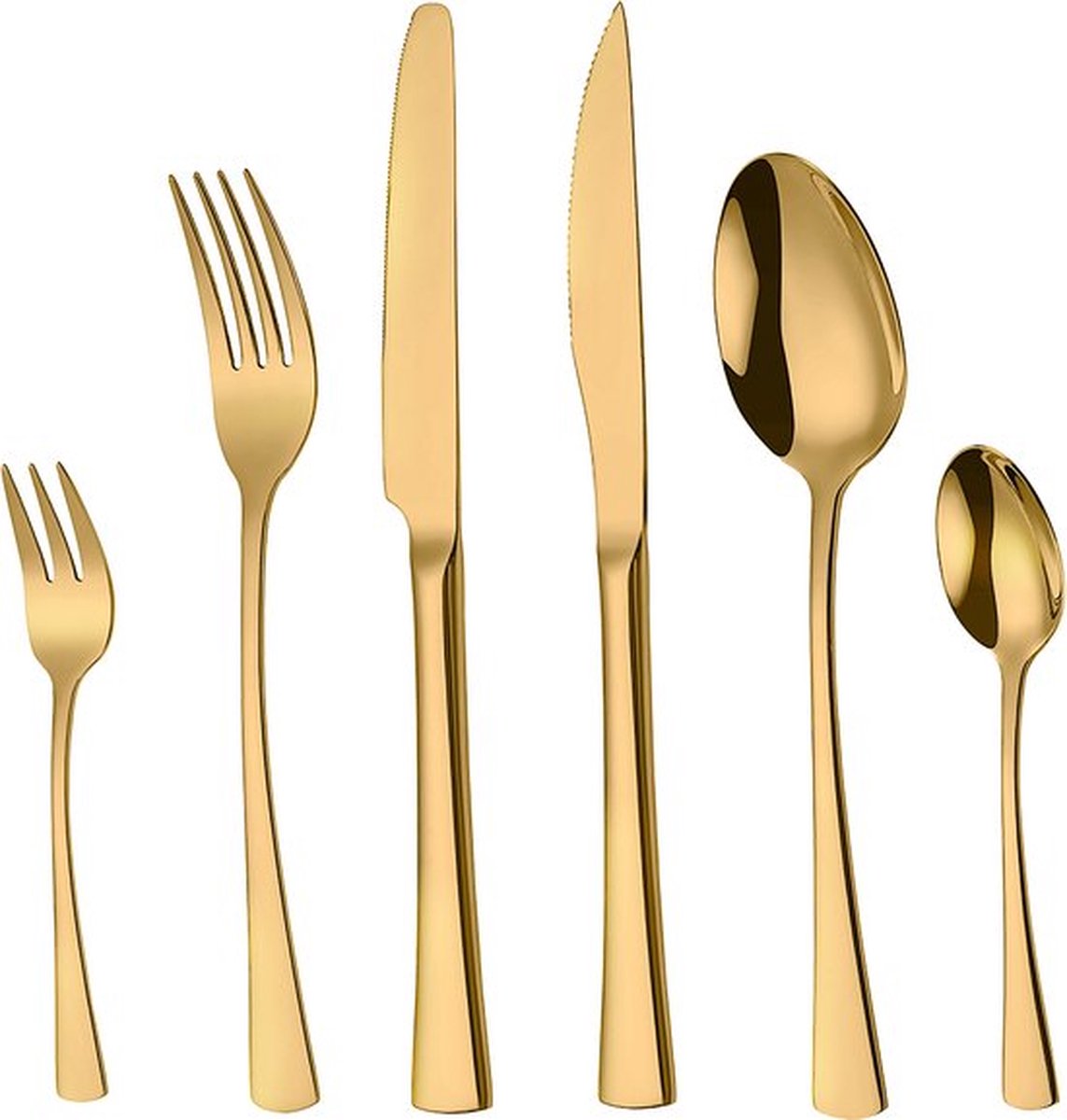Master knives 6 Persoons Bestekset Prestige - Lepels Messen Vorken Steakmessen & Gebaksvorkjes - Vaatwasserbestendig - Goud / Edelstaal