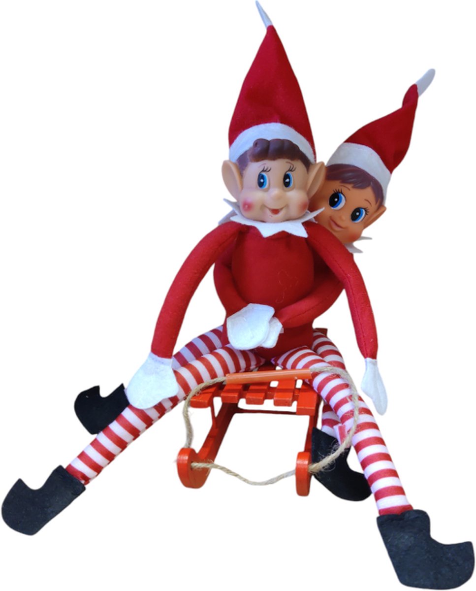 Stoute elf - naughty elves - Elves behavin badly | Kerst - Elf - Stoute elf - pop - Jongen, meisje en houten slee | Kerstmis traditie