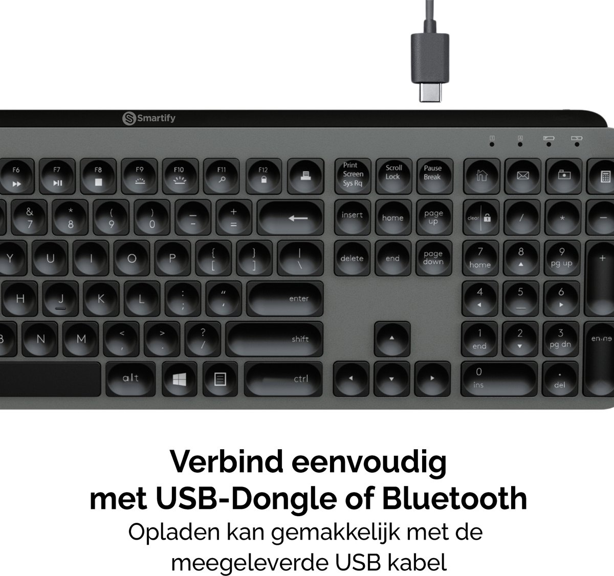 Smartify Draadloos Toetsenbord - Pro Keys - Bluetooth Toetsenbord - Toetsenbord zonder Kabel - Zwart - 2024 model - QWERTY thumbnail 3