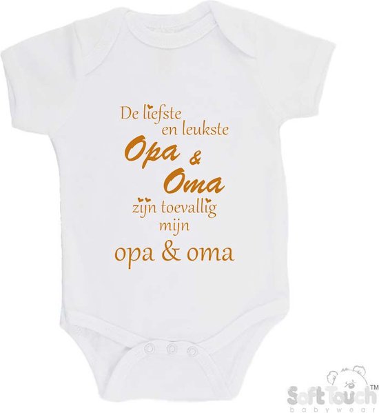Barboteuse 100% coton "Le plus doux et le plus gentil grand-père et grand-mère se trouve être mon grand-père et ma grand-mère" Unisexe Katoen Wit/tan Taille 56/62