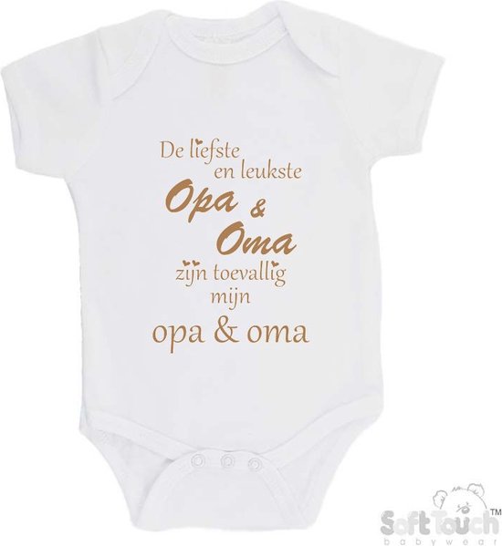 Barboteuse 100% coton "Le plus doux et le plus gentil grand-père et grand-mère se trouve être mon grand-père et ma grand-mère" Unisexe Katoen Wit/ capuccino Taille 56/62