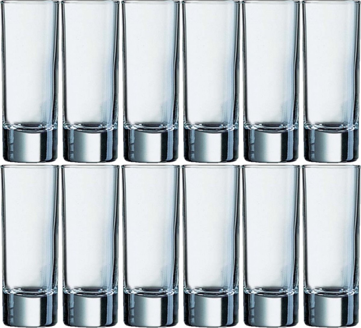 12x Stuks shotglazen/shotglaasjes van glas 65 ml - Shotglaasjes