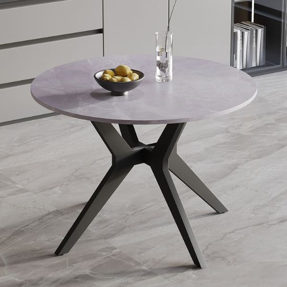 Tafel 'Apollo' 110 cm Rond Glanzend Steen Italian Grijs