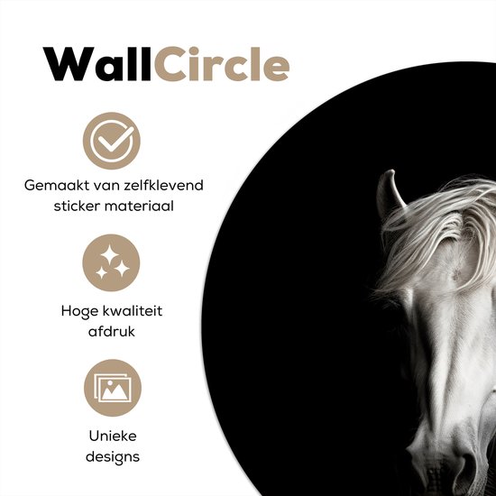 WallCircle® - Papier peint cercle 80x80 cm - Stickers muraux Cheval - Portrait - Zwart - Wit - Animal - Cercle mural salon - Cercle mural chambre - Décoration de pièce autocollante - Accessoires de Décoration murale