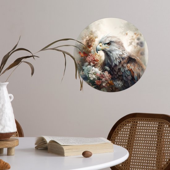 WallCircle - Stickers muraux - Cercle Papier Peint - Aigle - Aigle - Vogel - Fleurs - Nature - 30x30 cm - Cercle Mural - Auto Adhésif - Autocollant Rond Papier Peint