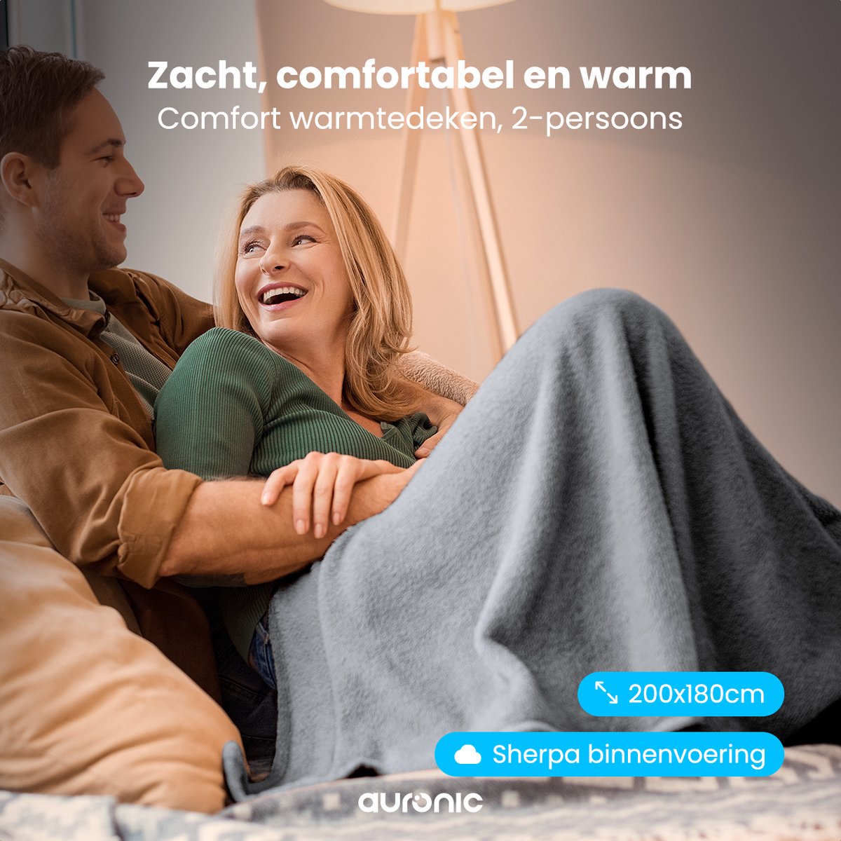 Afbeelding 2 van Auronic Elektrische Deken - Warmtedeken - Sherpa Fleece - 9 Hitte en Timerstanden - Bovendeken - 200x180 - 2 persoons - Grijs